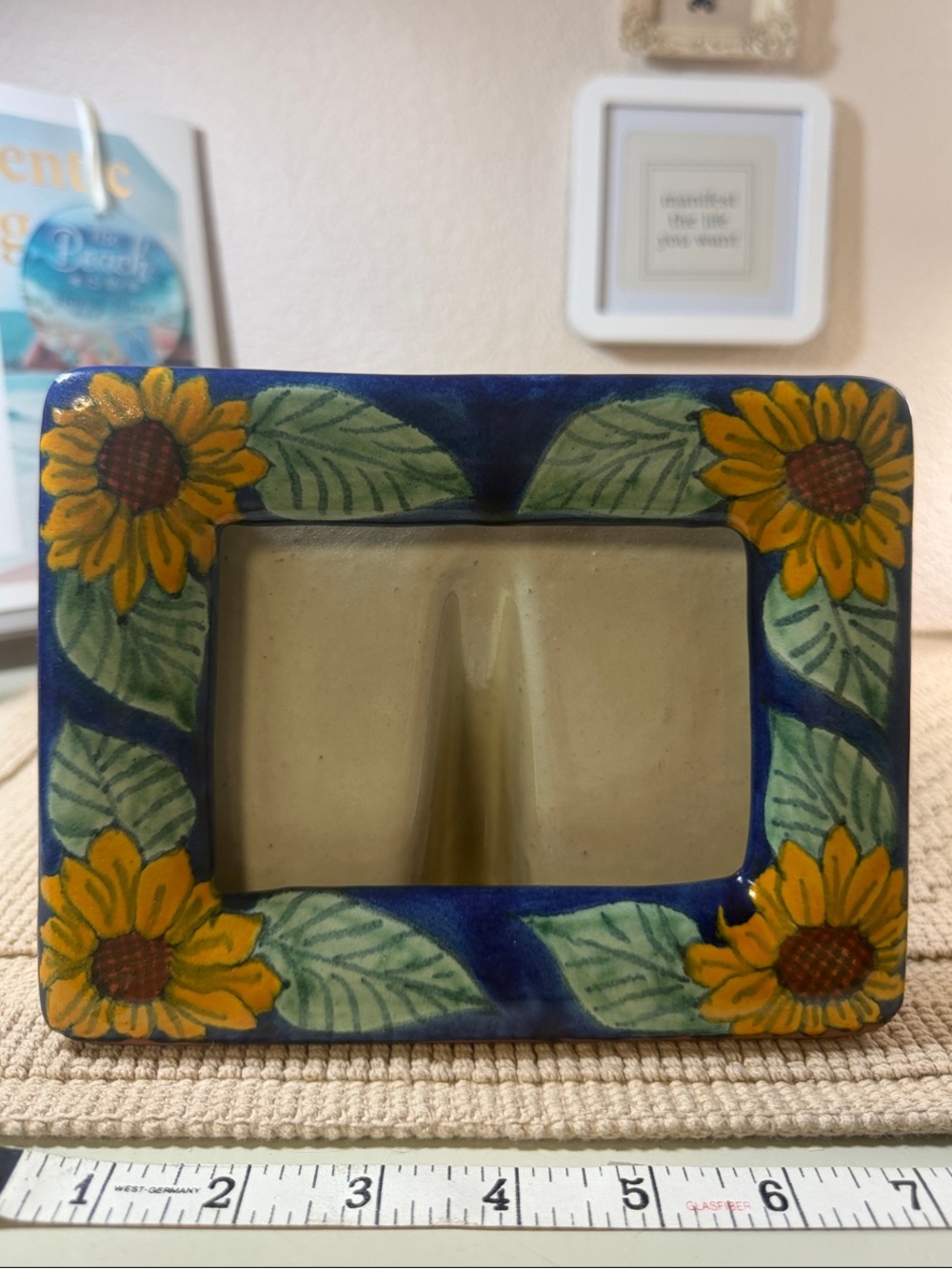 Vtg Hand Painted Altura Mexico Talavera Sunflower Frame | Rustic Farmhouse Decor